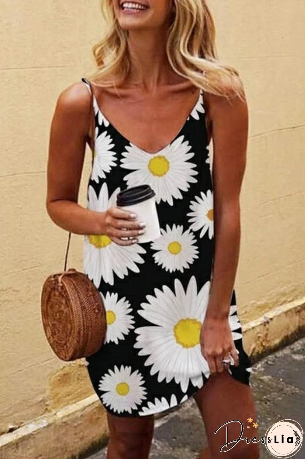 Daisy Printed Sling Mini Dress P11202