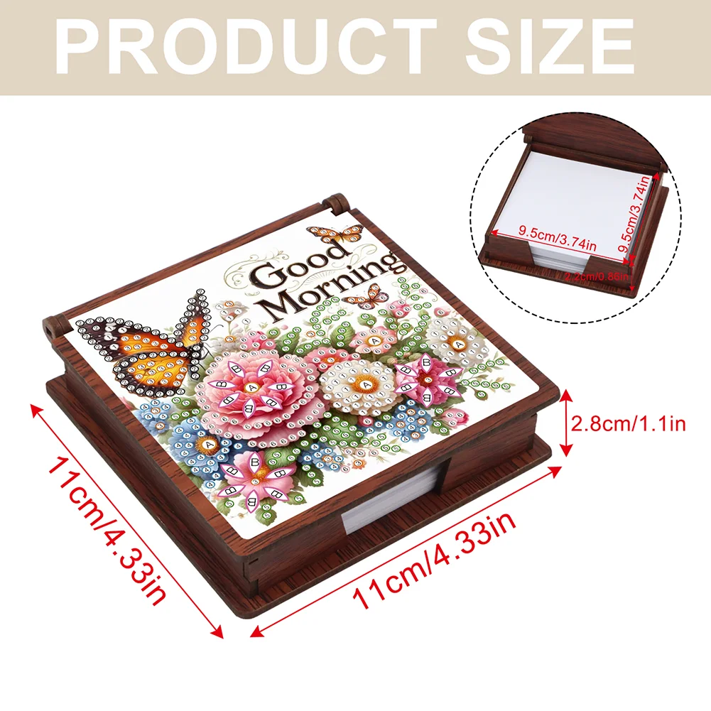 Wooden 5D Diamond Painting Kit Note Box DIY Diamond Art Notepad Box (Flowers)