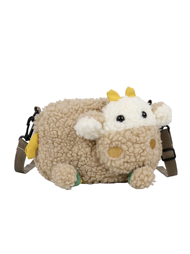 Cute Women Plush Lamb Shoulder Crossbody Bag Casual Ladies Small Handbags
