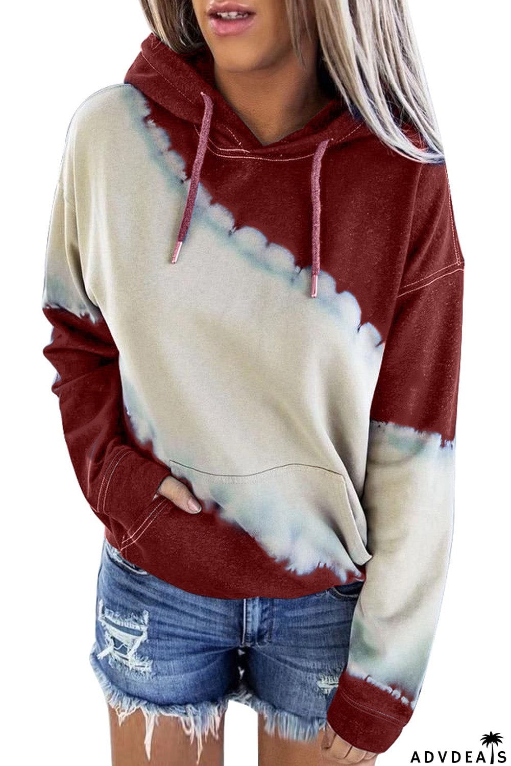 Hooded Tie Dye Print Pocket Casual Sweatshirt