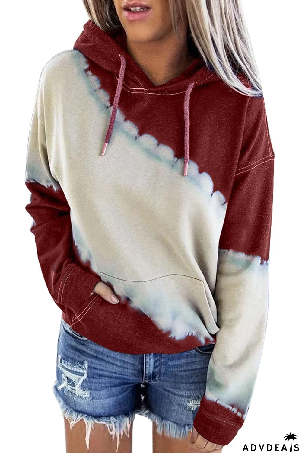 Hooded Tie Dye Print Pocket Casual Sweatshirt