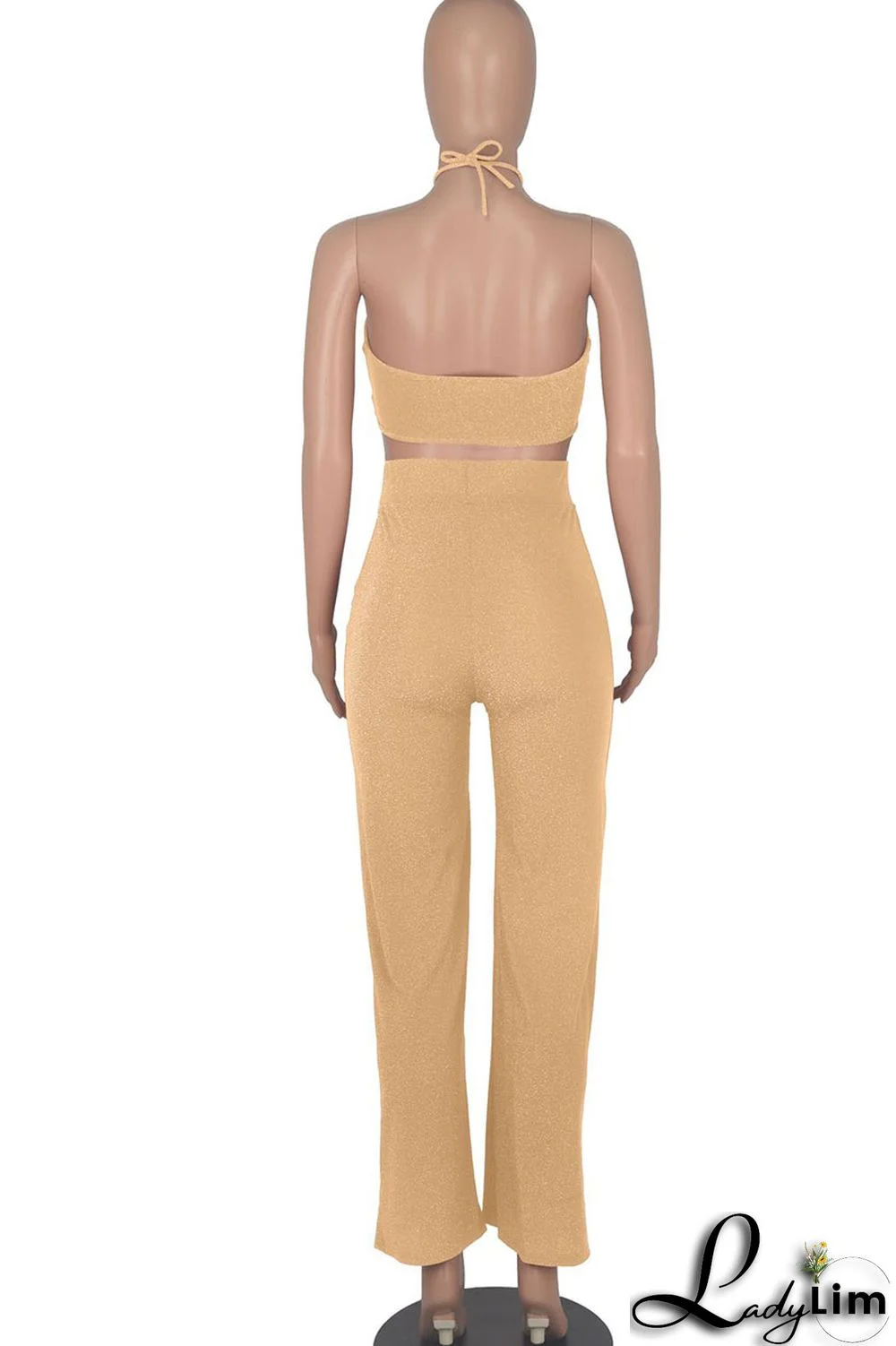 Khaki Sexy Solid Split Joint Frenulum Strapless Two Pieces