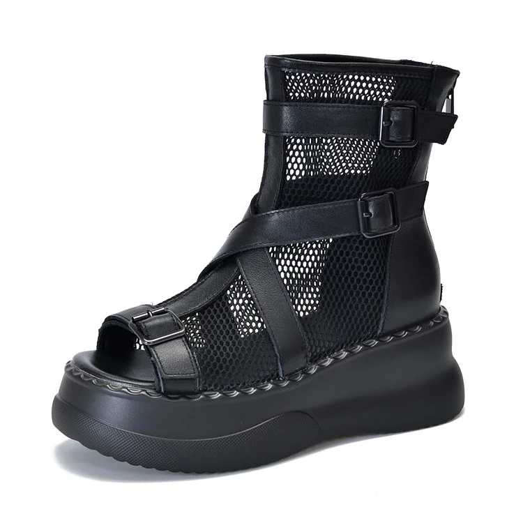Personalized Leather Mesh High Top Sandals Boots