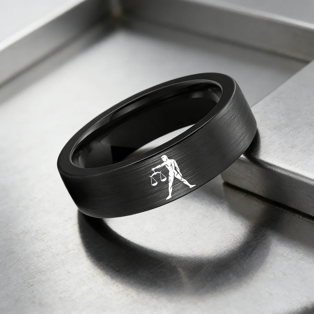 Men Women Black Libra Tungsten Carbide Rings Couple Wedding Bands Flat Top Comfort Fit 4MM 6MM 8MM Width