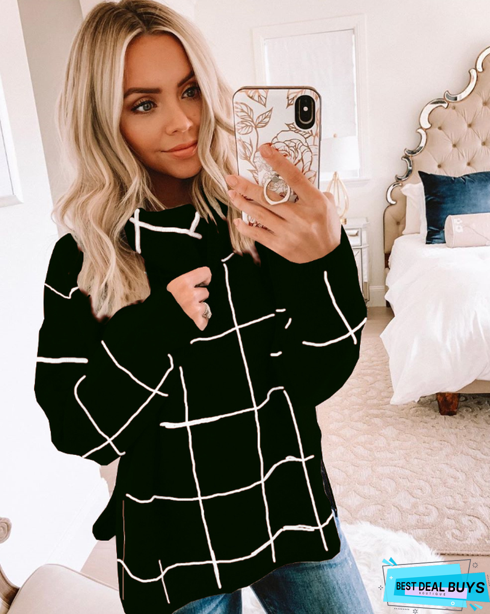 Plaid Sweater Pullover Turtleneck Pullover Checked Sweater