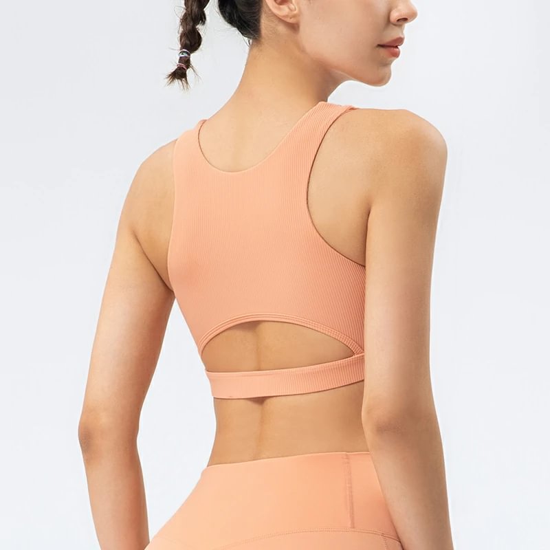 Hergymclothing high quality sports bra cross front pink orange
