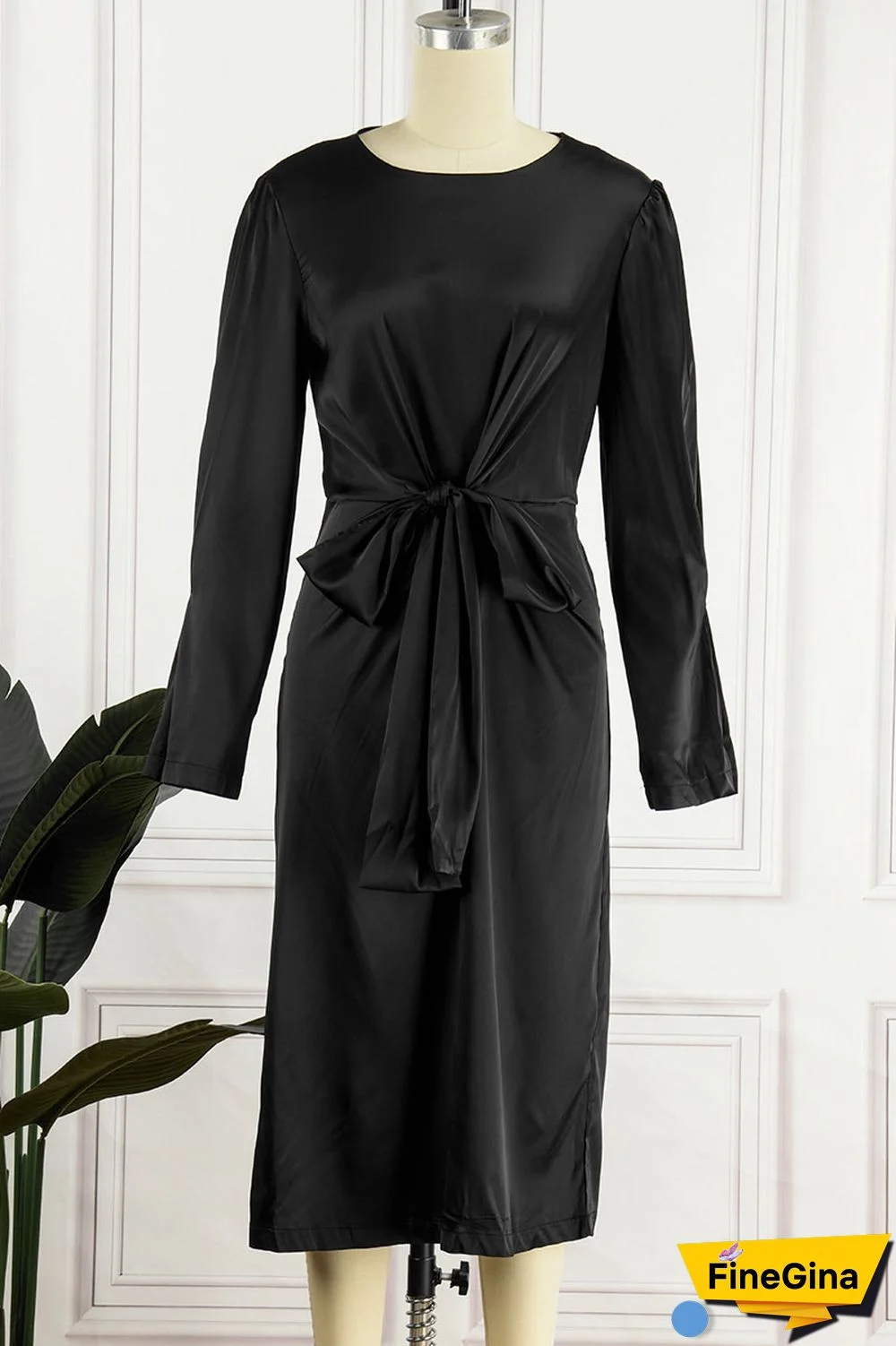 Black Casual Solid Patchwork Fold O Neck Straight Dresses