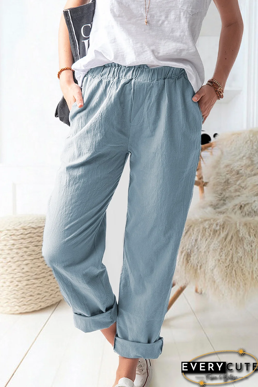 Casual Solid Basic Straight Solid Color Bottoms