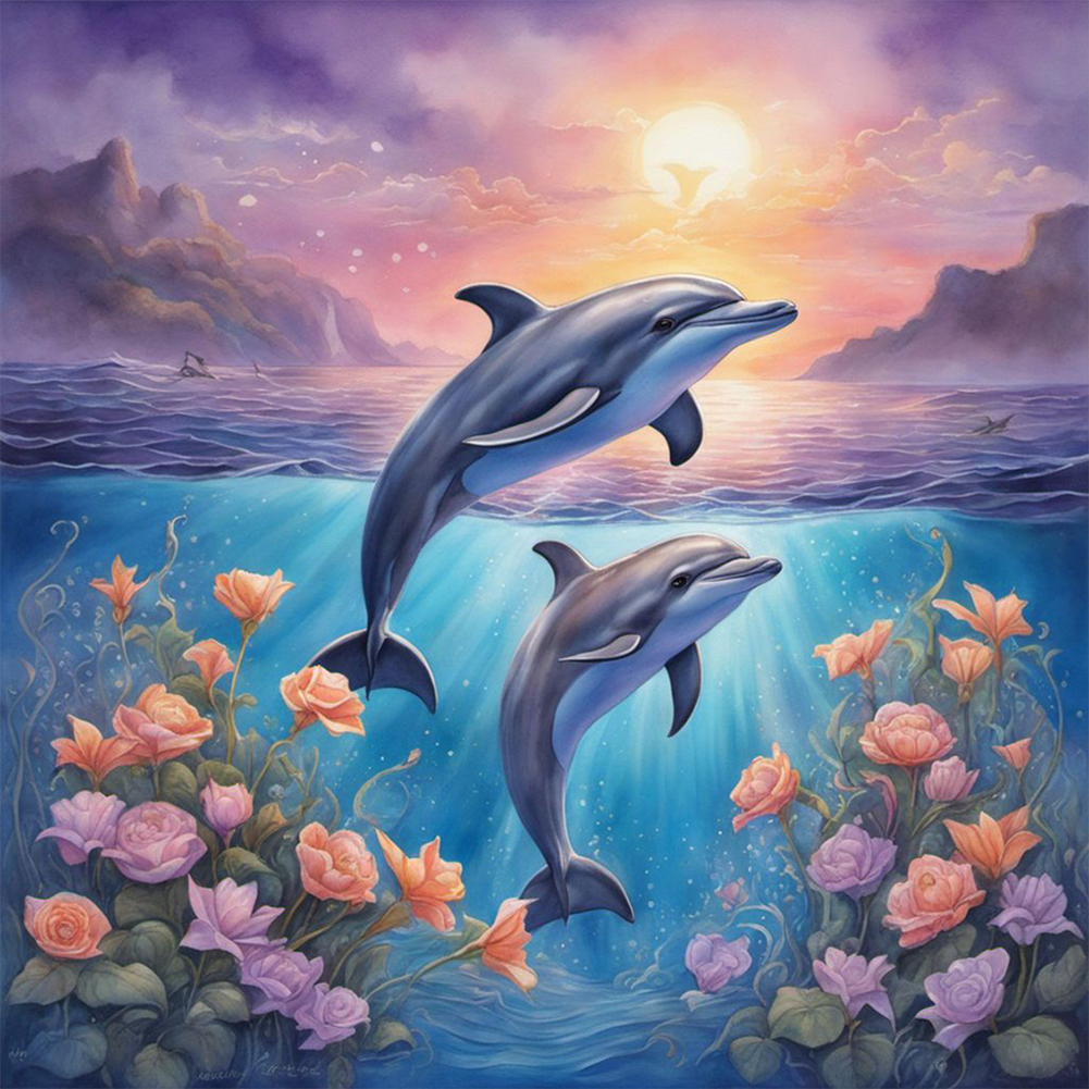 Dolphin-Paint by Numbers-16"x16"/40x40cm