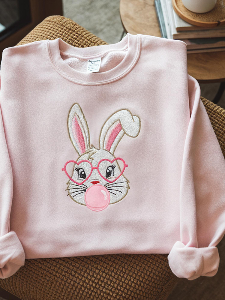 Comstylish Funny Bunny Embroidery Crewneck Sweatshirt