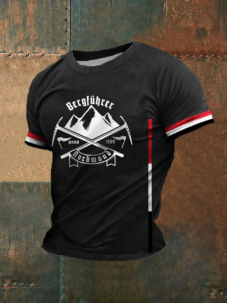 Herren Berg führer bedrucktes Kurzarm-T-Shirt
