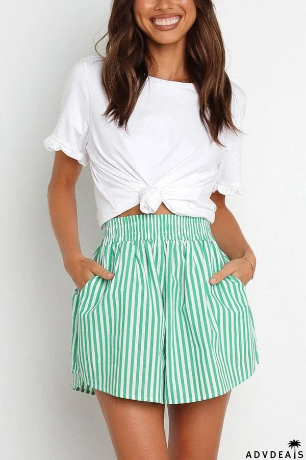 Stripe Elastic Waist A Line Shorts