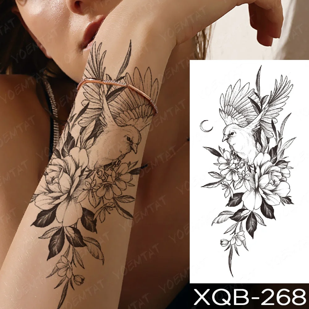 Waterproof Temporary Tattoo Sticker Orchid Flower Tattoos Peony Lotus Lines Painted Rose Body Art Arm Fake Sleeve Tatoo Women