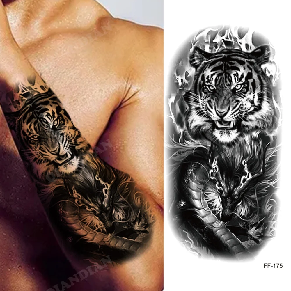 Sdrawing Waterproof Temporary Tattoo Sticker Wolf Lion King Sun Forest Tiger Mechanical Wild Boat Men Body Art Arm Fake Tatoo Women