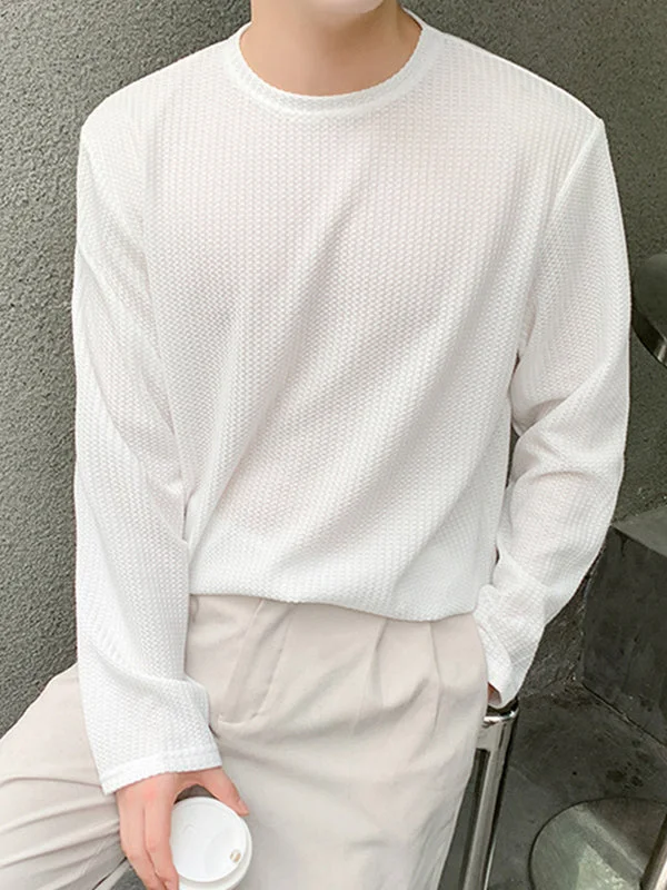 Aonga - Mens Knit Draping Loose Long-sleeved T-ShirtsI