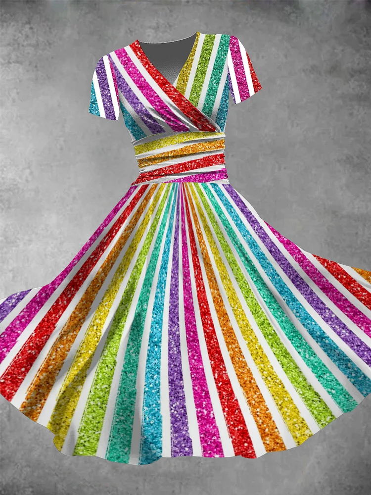 Women's Pride Day Rainbow Colored Sequin Stripe Print Maxi Dress