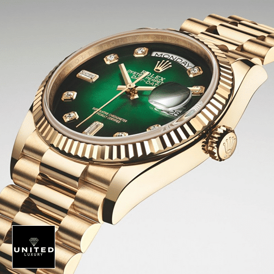 Rolex Day-Date Yellow Gold 118238 Fluted Bezel Green dDİal Replica