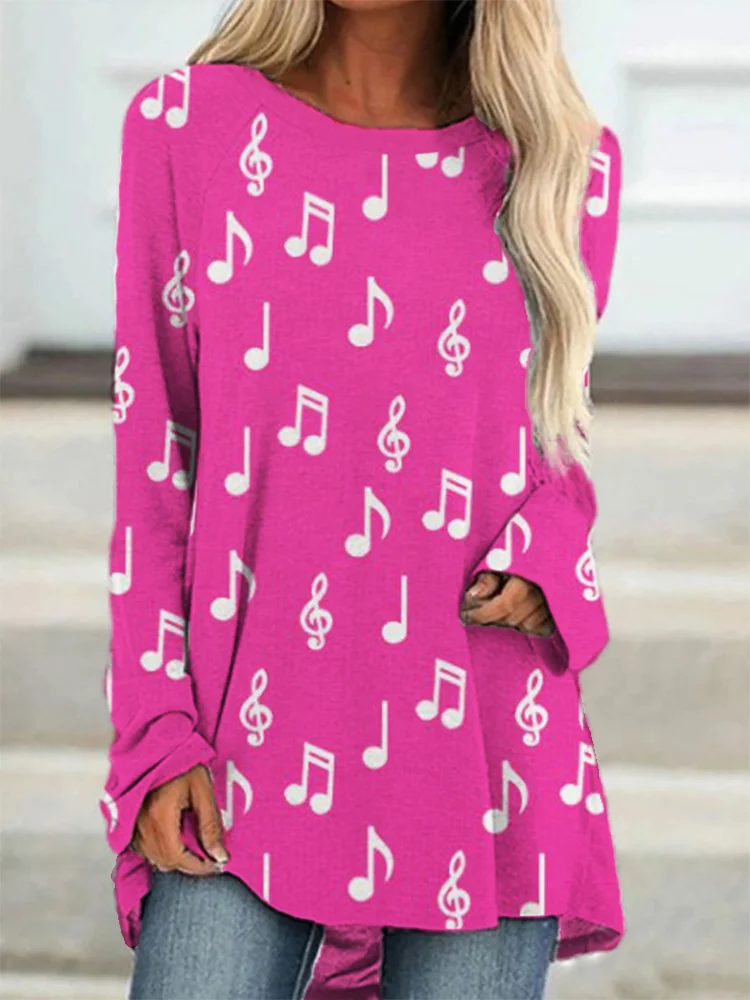 Cute Music Notes Long Sleeve A Line T Shirt