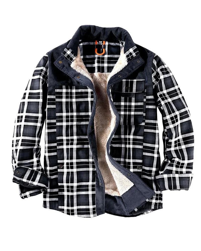 men's casual stitching plaid lapel jacket shirt