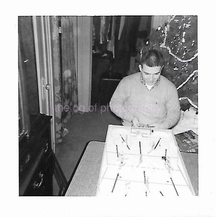 TABLE HOCKEY GUY Vintage FOUND Photo Poster paintingGRAPH bw YOUNG MAN Original Snapshot 03 24 A