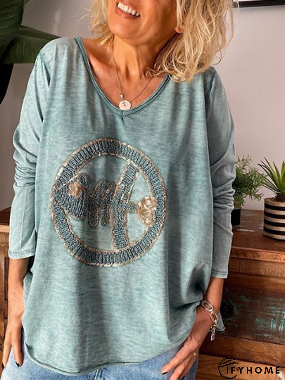 Blue Cotton Embroidery Casual Sweetheart Tops | IFYHOME