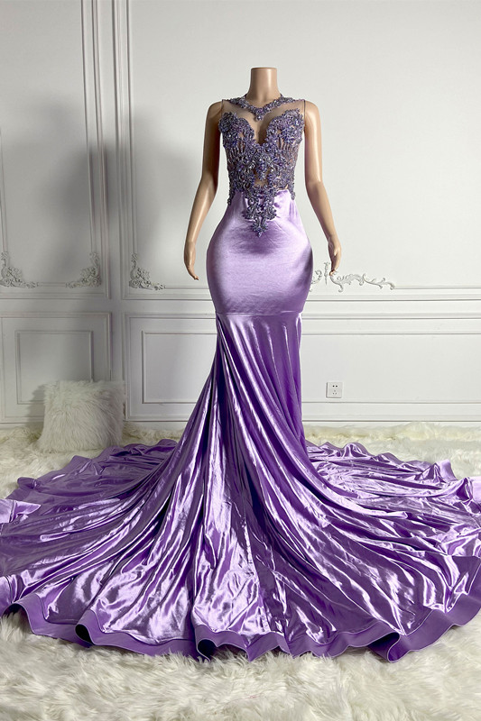 Bellasprom Lilac Sleeveless Prom Dress Mermaid Long With Beadings Online Bellasprom