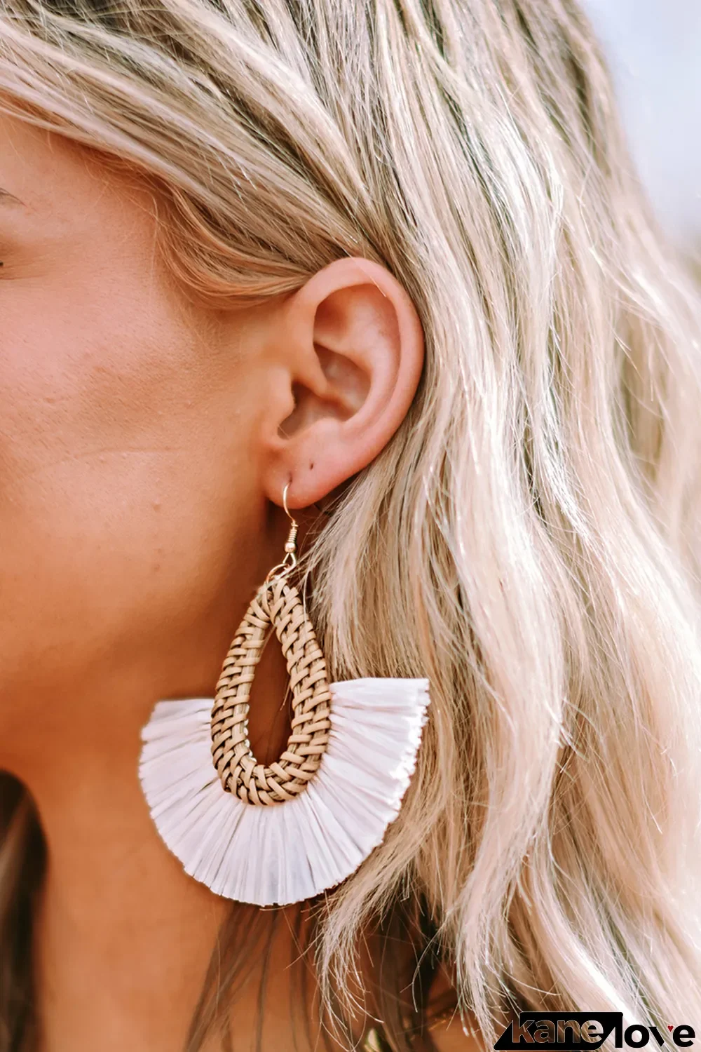 Beige Bohemian Semi-circle Woven Drop Earrings