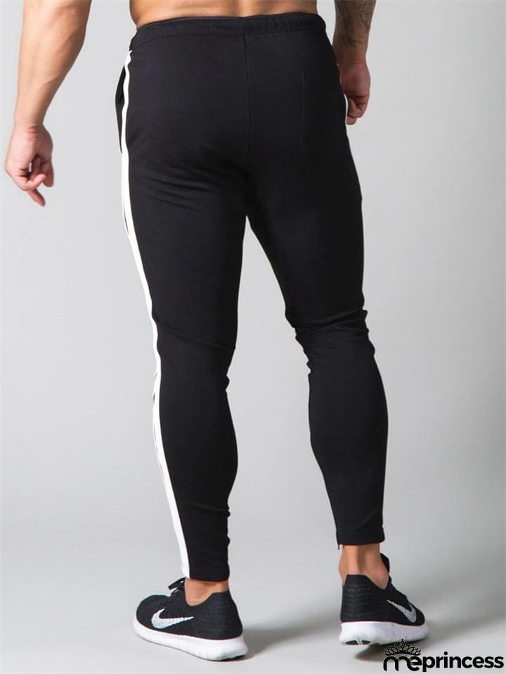 Mens Gym Breahthable Patchwork Running Zipper Pants