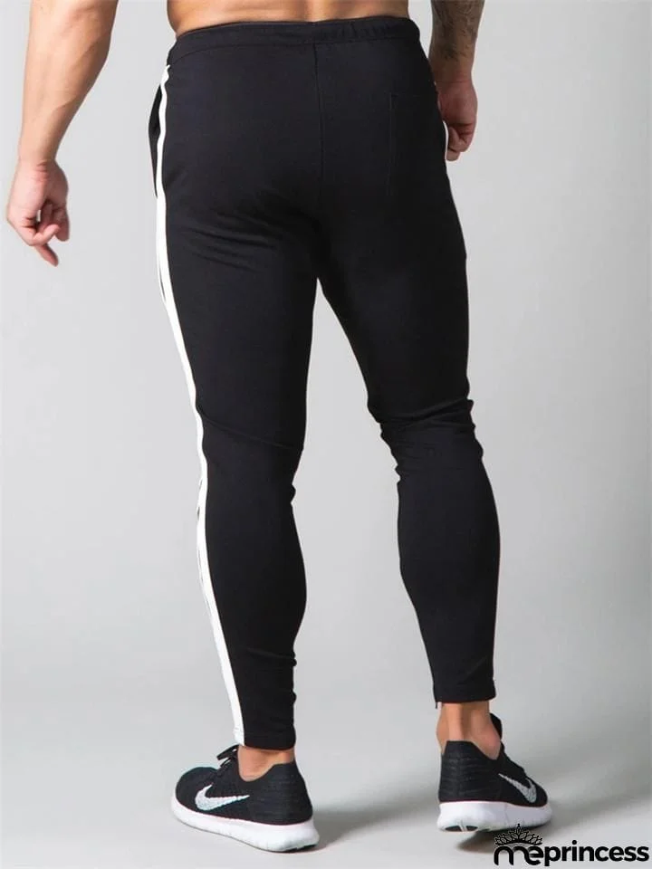 Mens Gym Breahthable Patchwork Running Zipper Pants