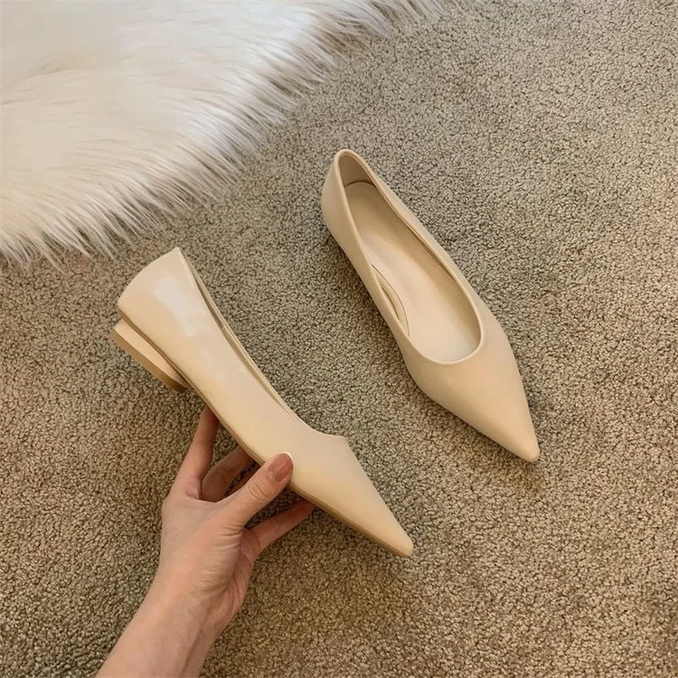 Wongn Wongn Shoe Women 2023 New Style Pointed Shallow Flat Single Shoe Low Heel Ladle Shoes Work Shoe Women