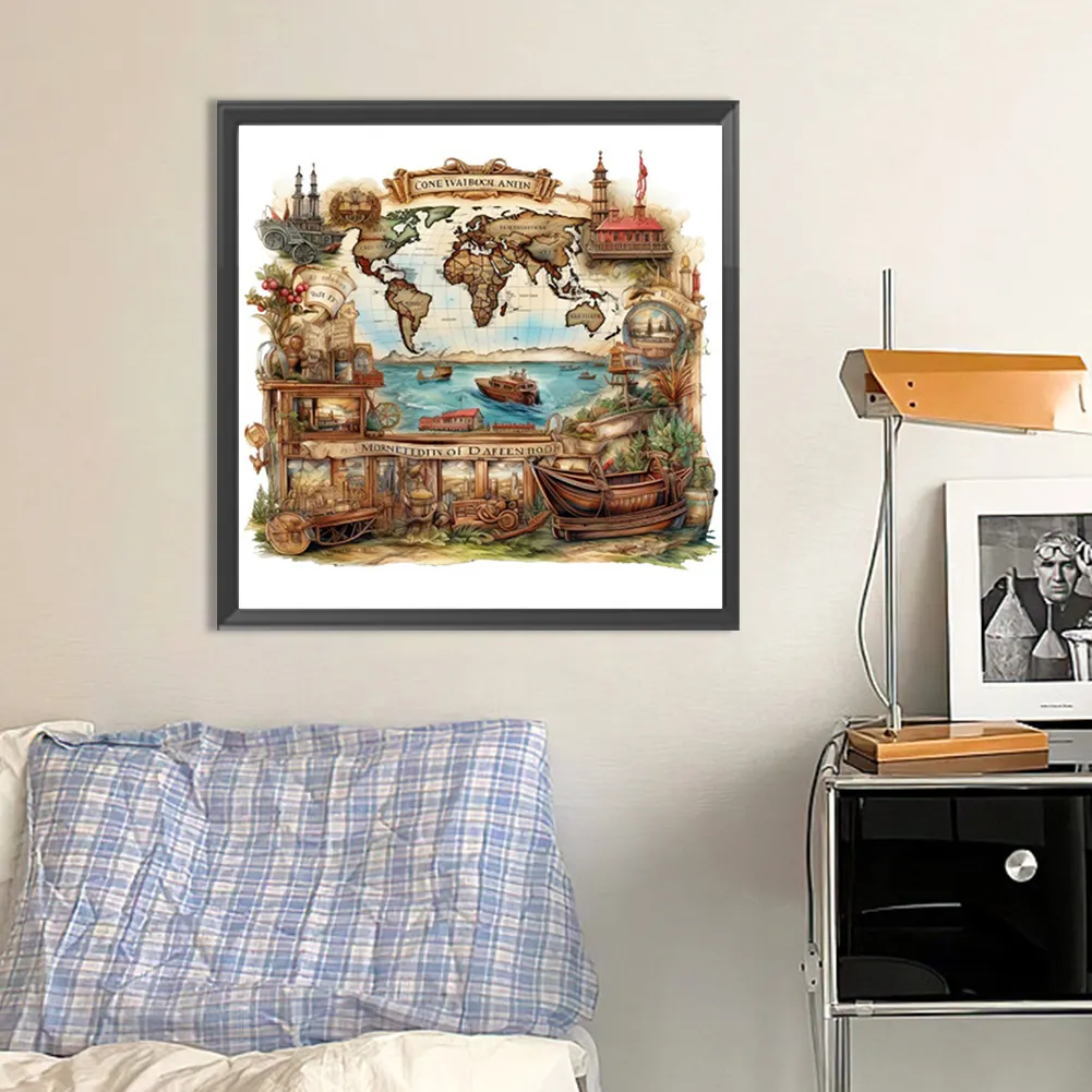 Partial AB Diamond Painting - Full Round Drill - Retro Fantasy House(Canvas|45*45cm)
