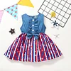 Baby Girl Denim Independence Day Stitching Star Striped Sleeveless Dress