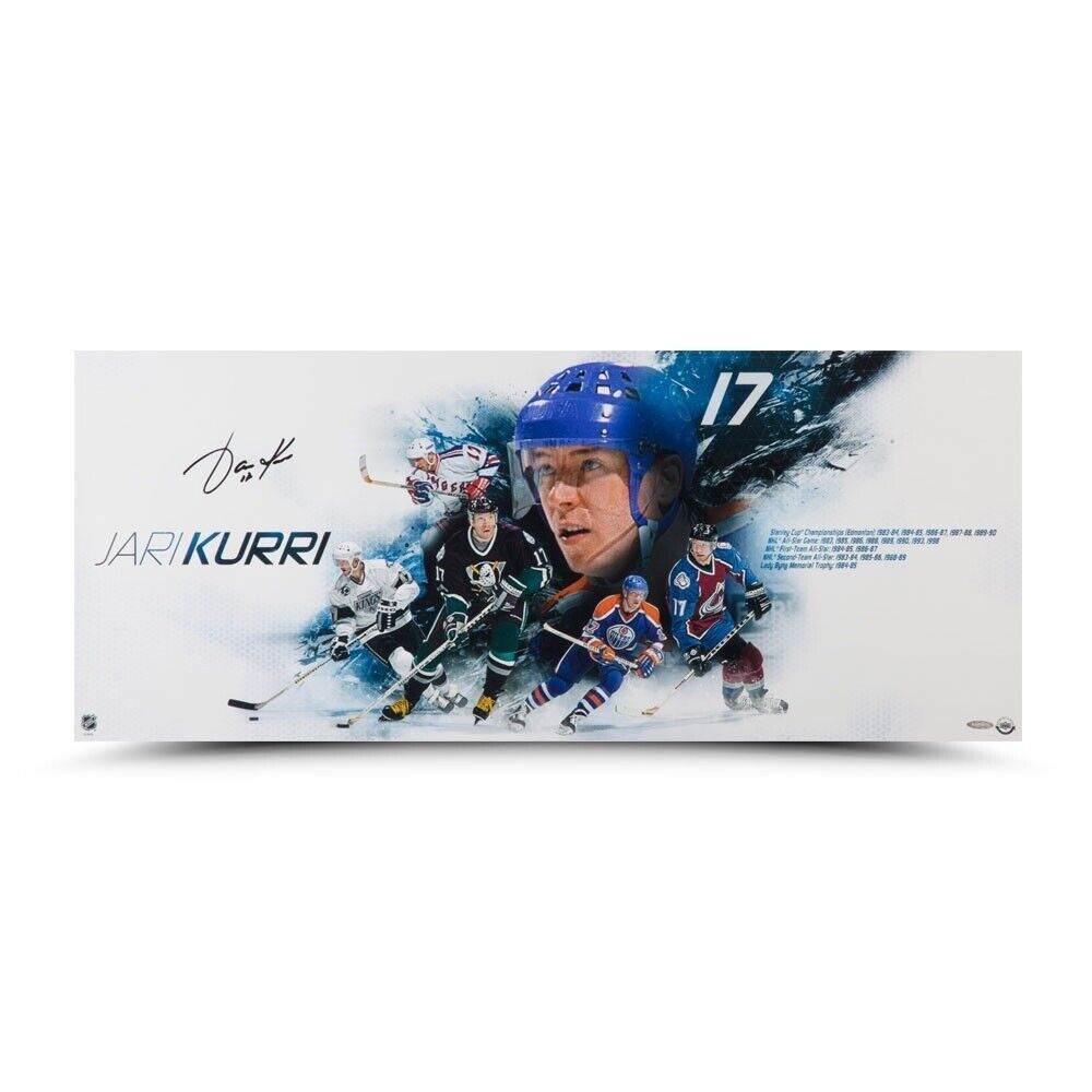 Jari Kurri Signed Autographed 15X36 Photo Poster painting Career Collage