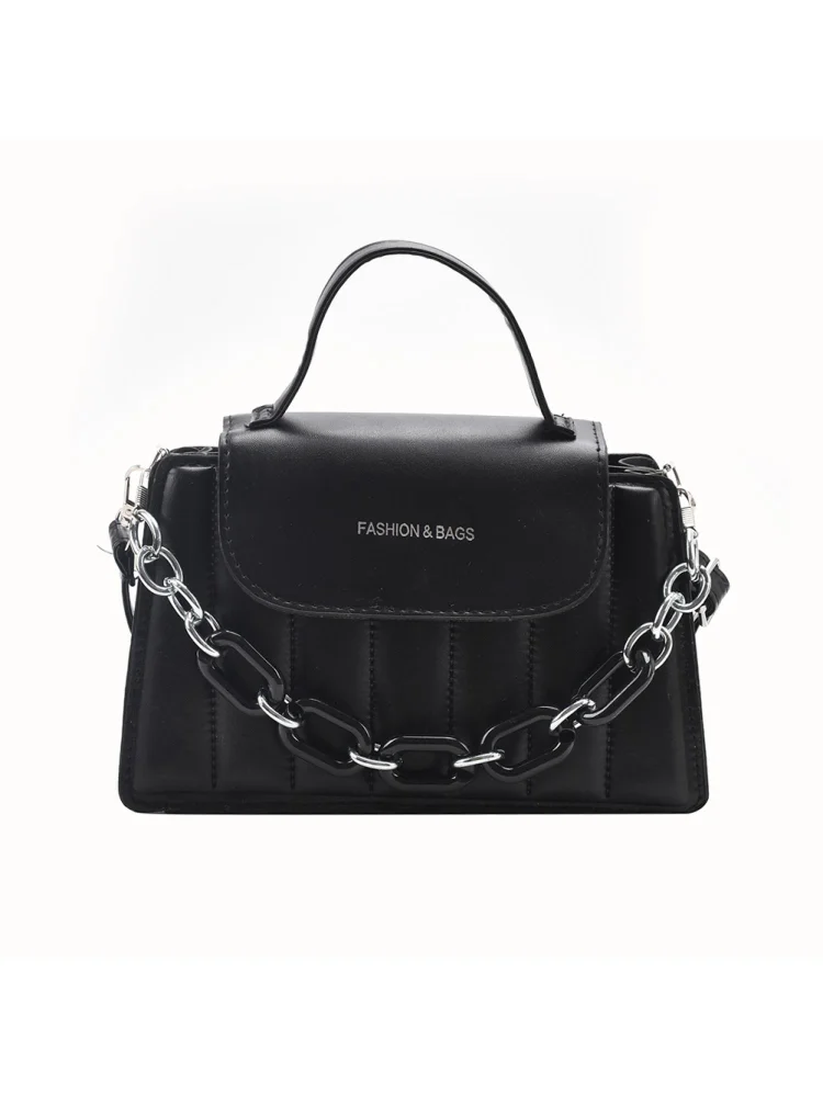 Casual Women Pure Color PU Chain Shoulder Bag Fashion Mini Handbags (Black)