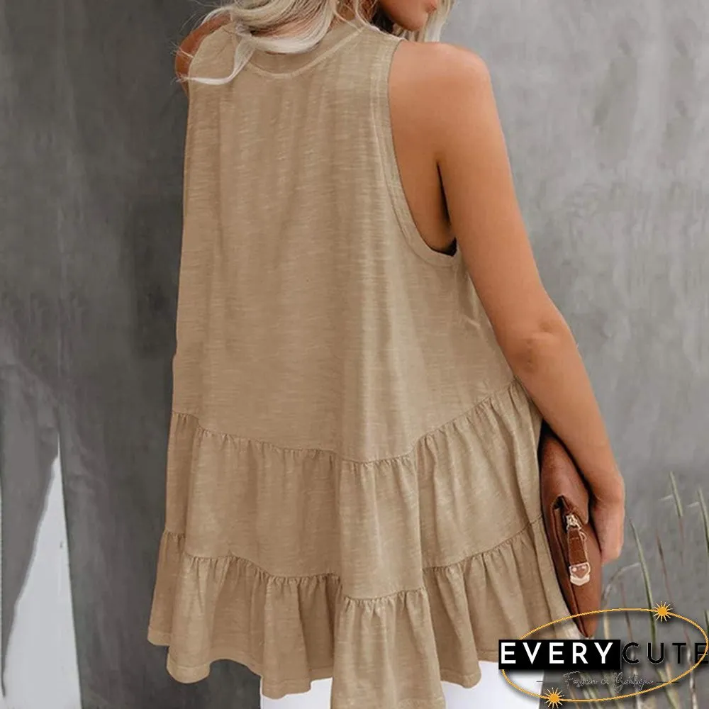 Women Fashion Spring Summer Sleeveless Loose Solid Color Splicing T-shirt topss