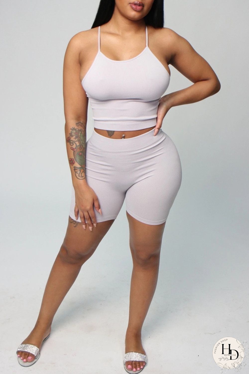 White Sexy Casual Solid Backless Spaghetti Strap Sleeveless Two Pieces