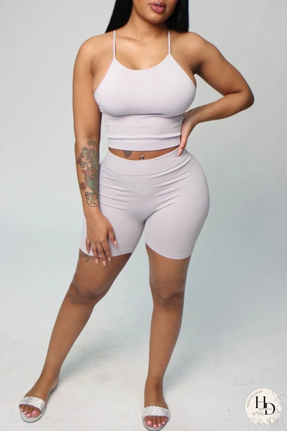 White Sexy Casual Solid Backless Spaghetti Strap Sleeveless Two Pieces