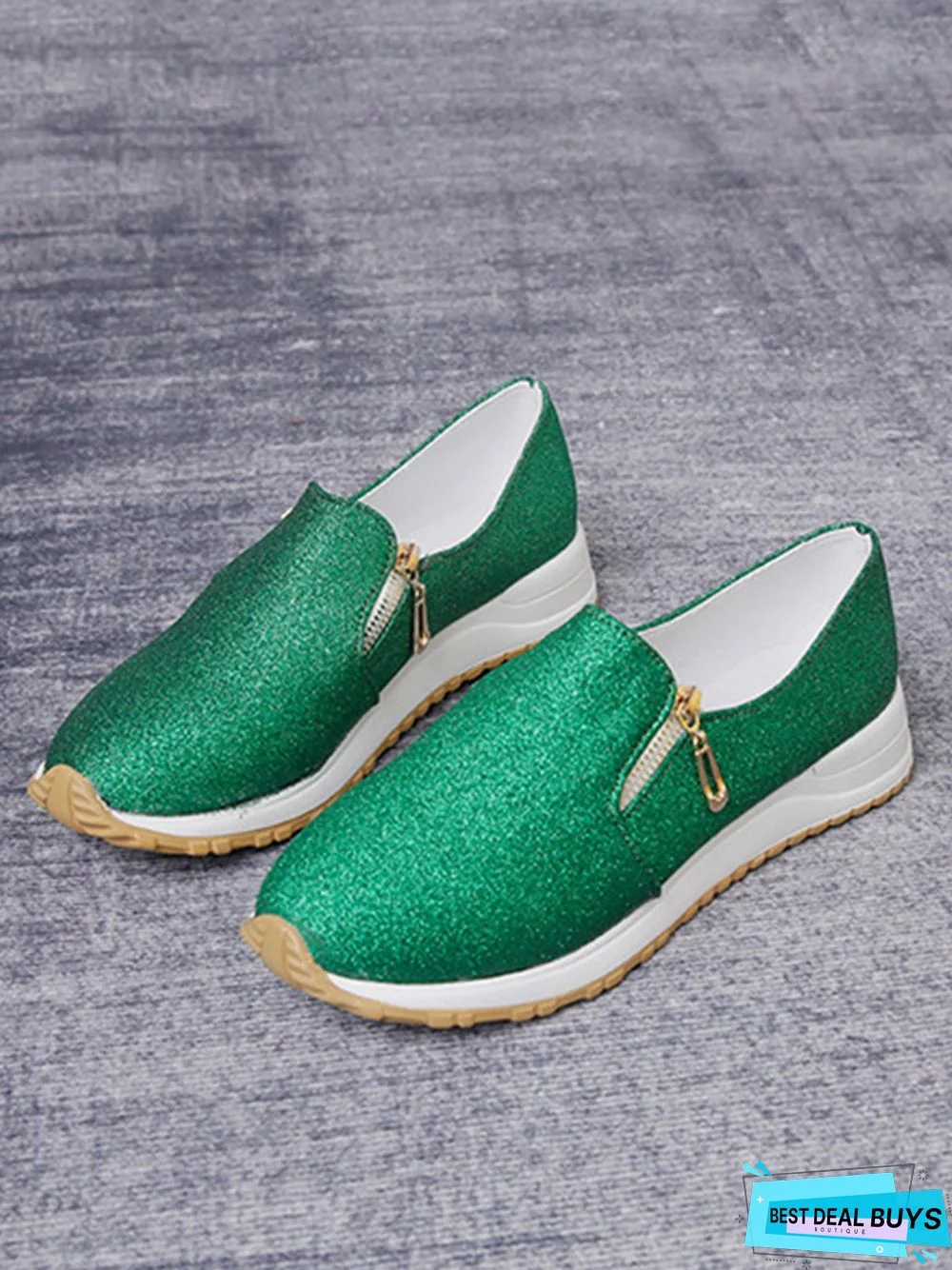 Lightweight Soft Sole Zip Glitter Casual Sneakers