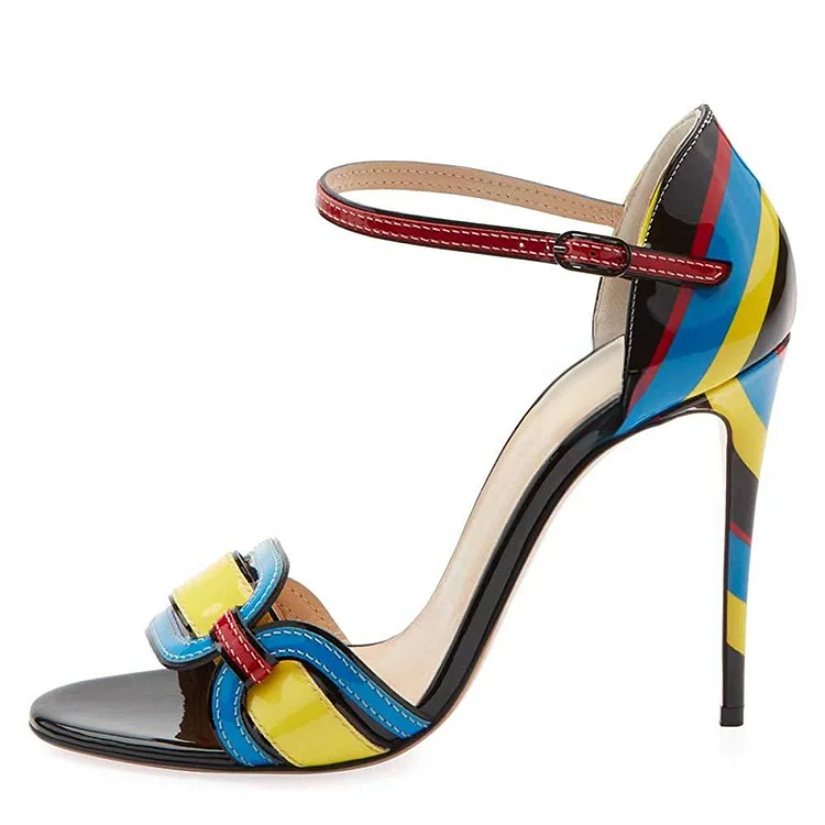Yellow and Blue Open Toe Ankle Strap Stiletto Sandals Vdcoo