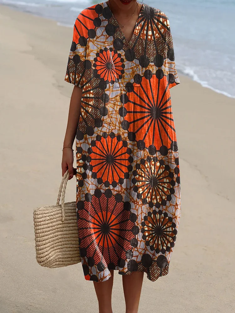 Women's Abstract Flower Art Print Flowy Dress