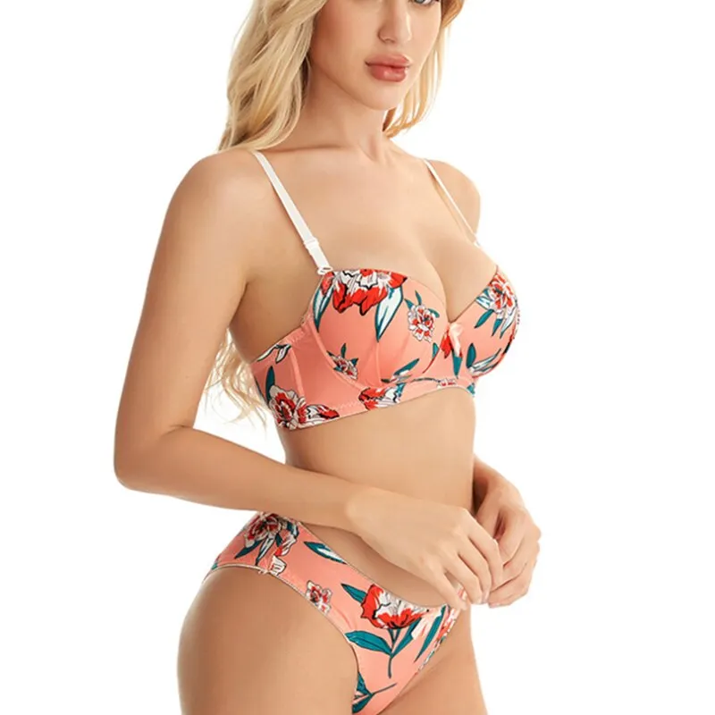 Sexy Women Flower Bra Set Wireless Bralette Underwear Seamless Print Lenceria Panties Set Push-up Lingerie нижнее белье женское