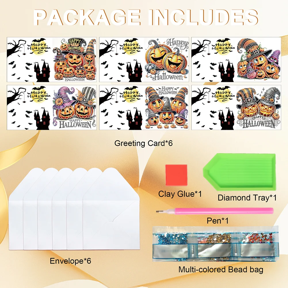 6PCS DIY Diamond Art Greeting Cards Congratulations Cards & Gifts (Halloween)