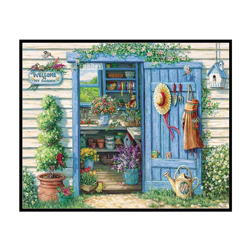 14CT Full Stamped Cross Stitch - Flower House(Canvas|40*50CM)