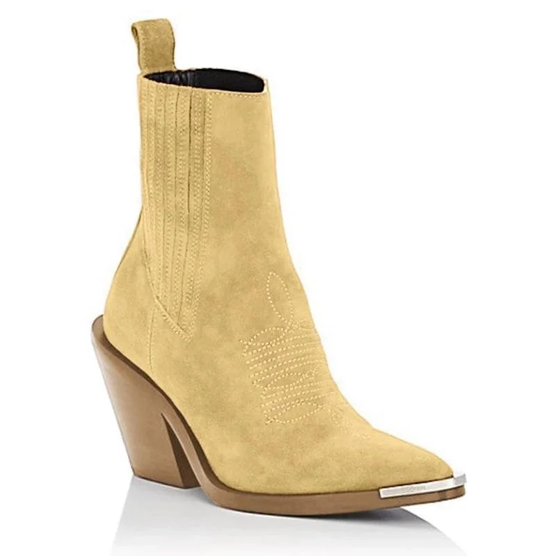 Chunky Heel Pointed Ankle Boots | IFYHOME