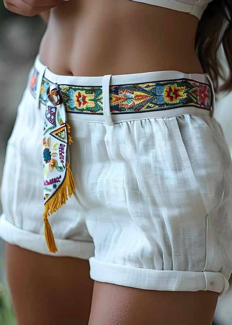 Sexy White Pockets Patchwork Cotton Shorts Summer