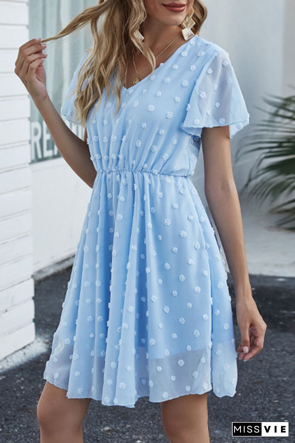 Fashion Sweet Solid Split Joint V Neck A Line Dresses