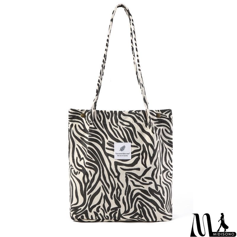 MidiSono - Women Large Smiley Corduroy Shoulder Tote Bag