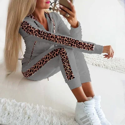 Uveng Leopard Print Hooded Sports Yoga Pants
