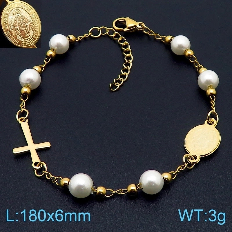 Basic Streetwear Cross Stainless Steel 18K Gold Plated Bracelets In Bulk