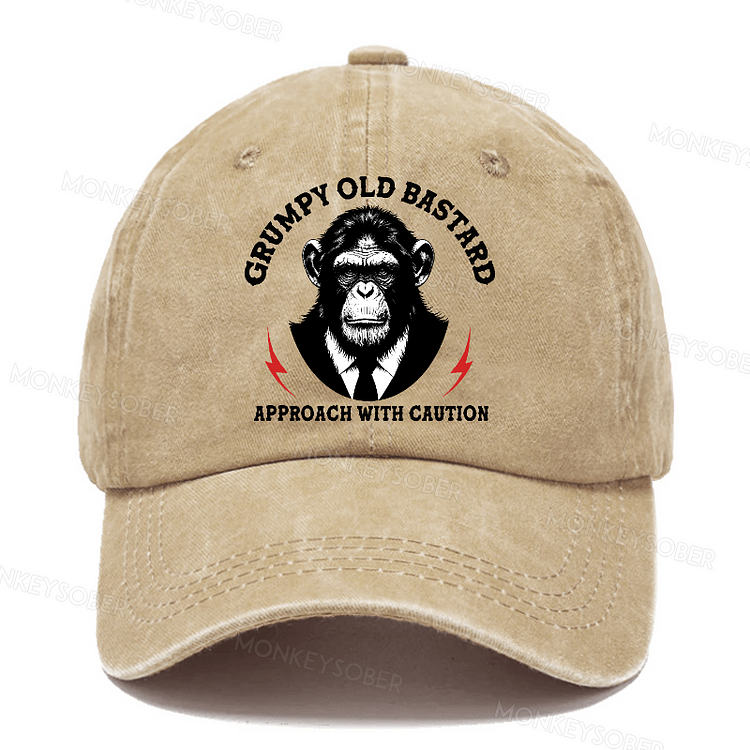 Men's Grumpy Old Bastard Approach With Caution Washed Baseball Caps